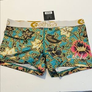 Ethika Women's Teal and Gold Floral Bike Shorts